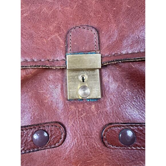Vintage Burgundy Leather Crossbody Messenger Bag With Divider 11x13" - Picture 4 of 16